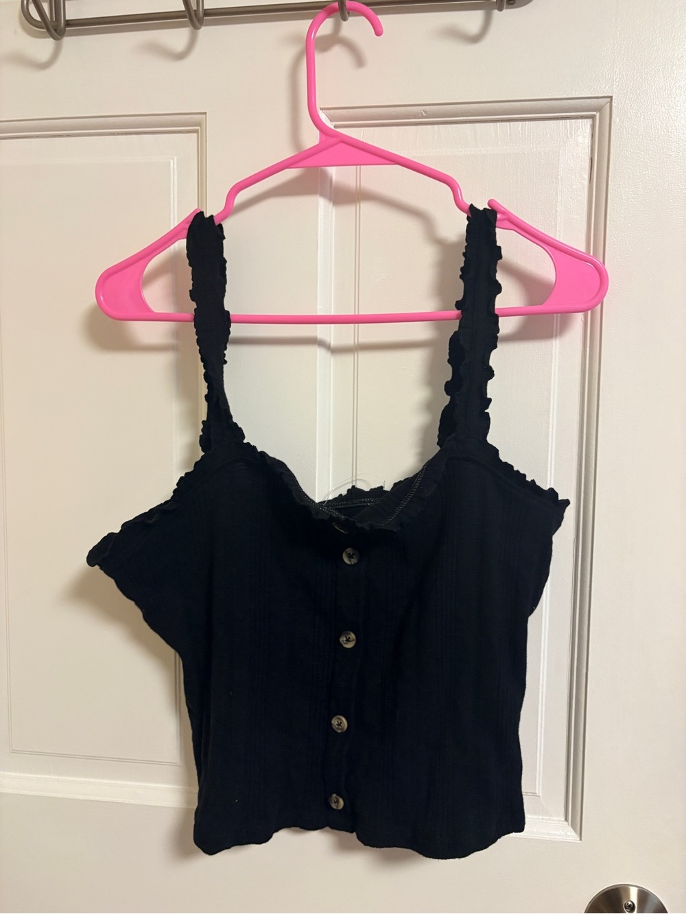 Aeropostale Black Ruffle-Strap Button-Front Camisole